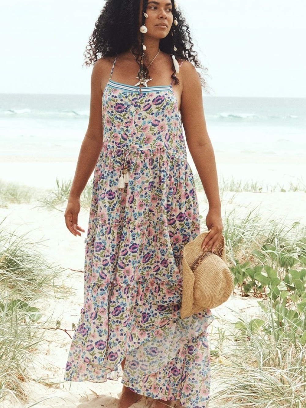 Spell Impala Lily Sundress Blue Pink Floral Tiered Flowy Large Resortwear - Picture 6 of 16